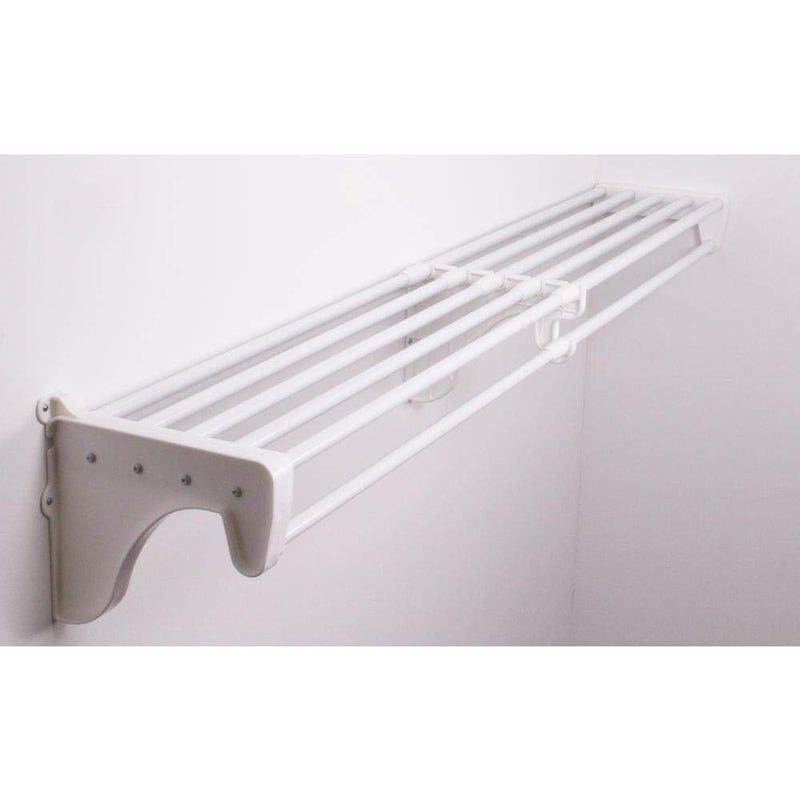 EZ Shelf - Closet Shelf with Hanging Rod - 30â€ to 50" Expandable, White, Closet Shelves â€“ Strong, Holds 200 lbs â€“ Easy Install â€“ Backwall (Floating) with 2 End Brackets, Alternative to Wire Shelving - Image 1